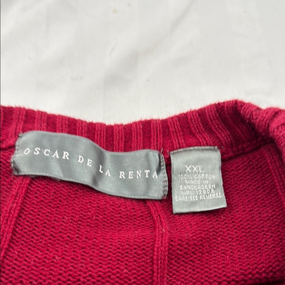 Oscar de la Renta 100% Cotton Men's Red Cable Knit Sweater - Picture 2 of 3